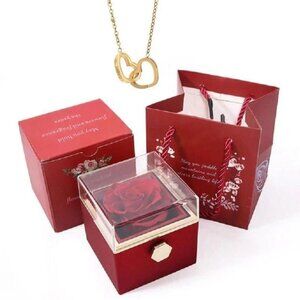 Elegant Stainless Steel Rotating Rose Box with Engraved Heart Necklace
